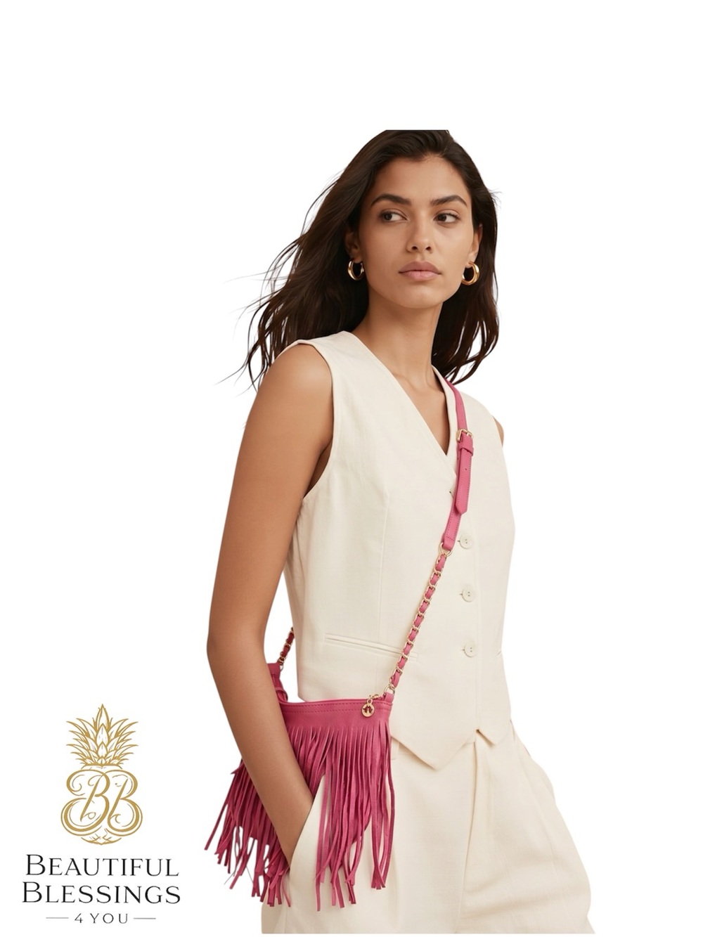 Fringe Crossbody Suede Bag in Pink Boho Tassle Purse Western Purse NWOT